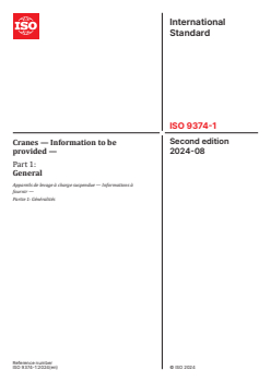 ISO 9374-1:2024 - Cranes — Information to be provided — Part 1: General
Released:16. 08. 2024 - Page 1 preview