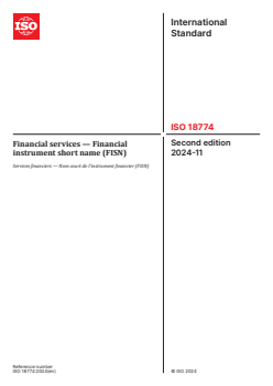 ISO 18774:2024 - Financial services — Financial instrument short name (FISN)
Released:11/14/2024 - Page 1 preview