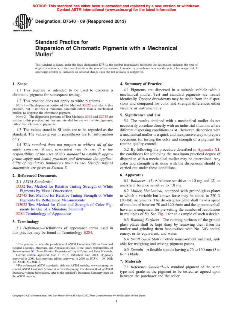 ASTM D7540-09(2013) - Standard Practice for Dispersion of Chromatic Pigments with a Mechanical Muller