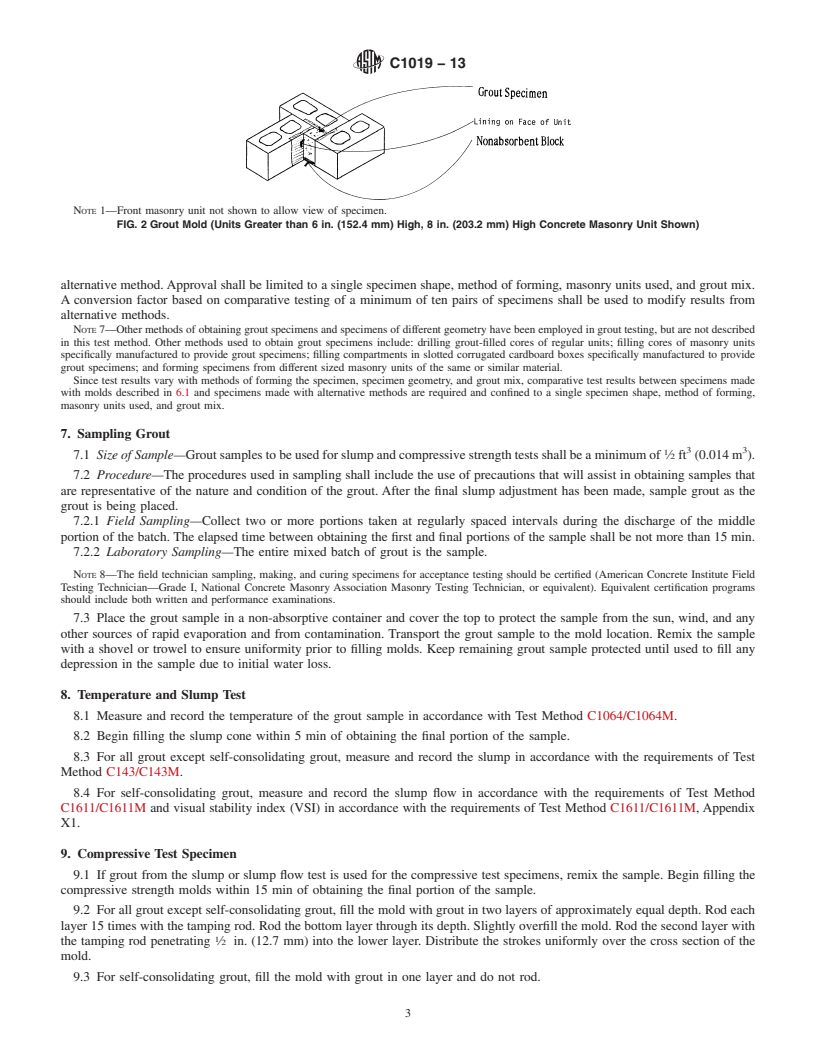 REDLINE ASTM C1019-13 - Standard Test Method for  Sampling and Testing Grout