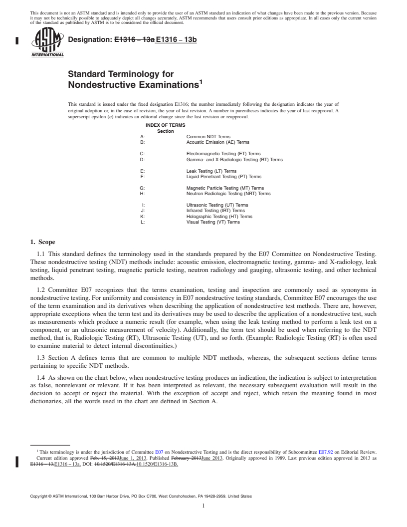 REDLINE ASTM E1316-13b - Standard Terminology for  Nondestructive Examinations