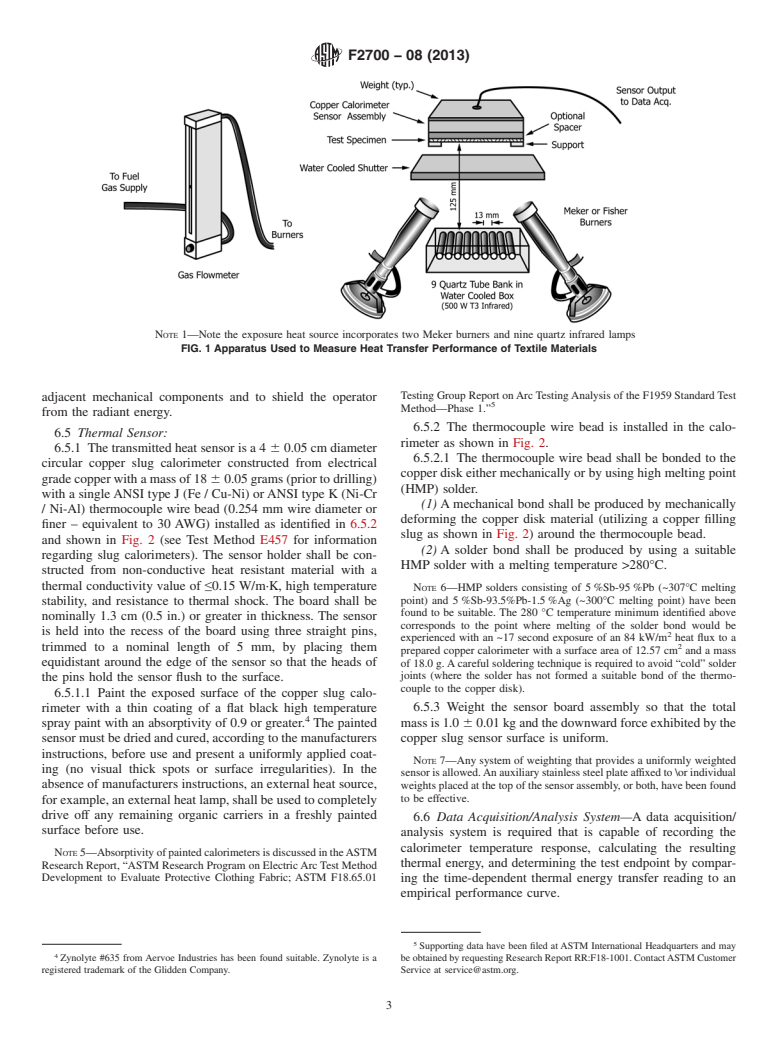 ASTM F2700-08(2013) - Standard Test Method for  Unsteady-State Heat Transfer Evaluation of Flame Resistant  Materials for Clothing with Continuous Heating