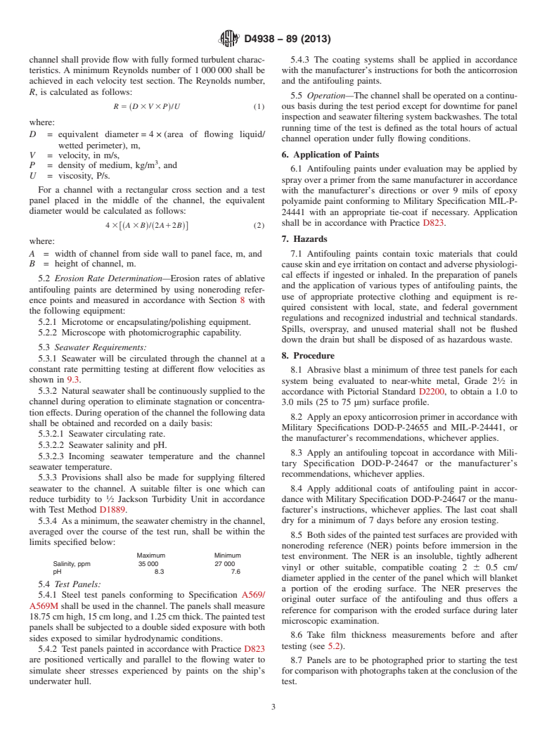 ASTM D4938-89(2013) - Standard Test Method for Erosion Testing of Antifouling Paints Using High Velocity Water (Withdrawn 2022)