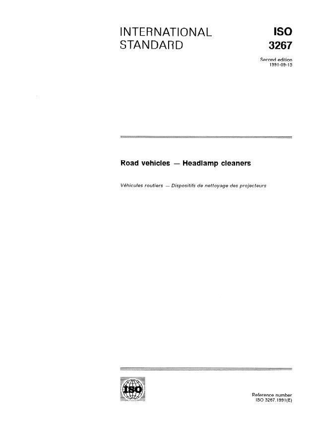 ISO 3267:1991 - Road vehicles -- Headlamp cleaners