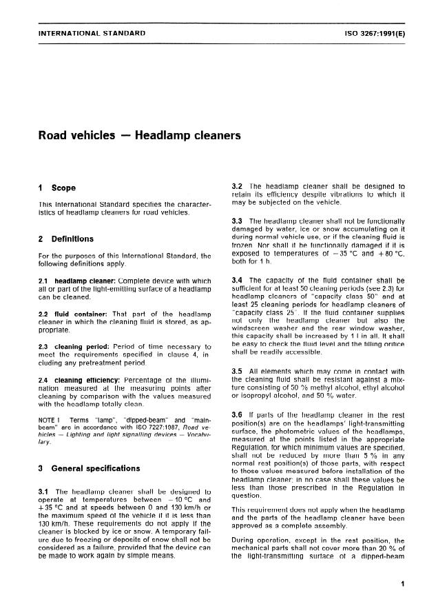 ISO 3267:1991 - Road vehicles -- Headlamp cleaners