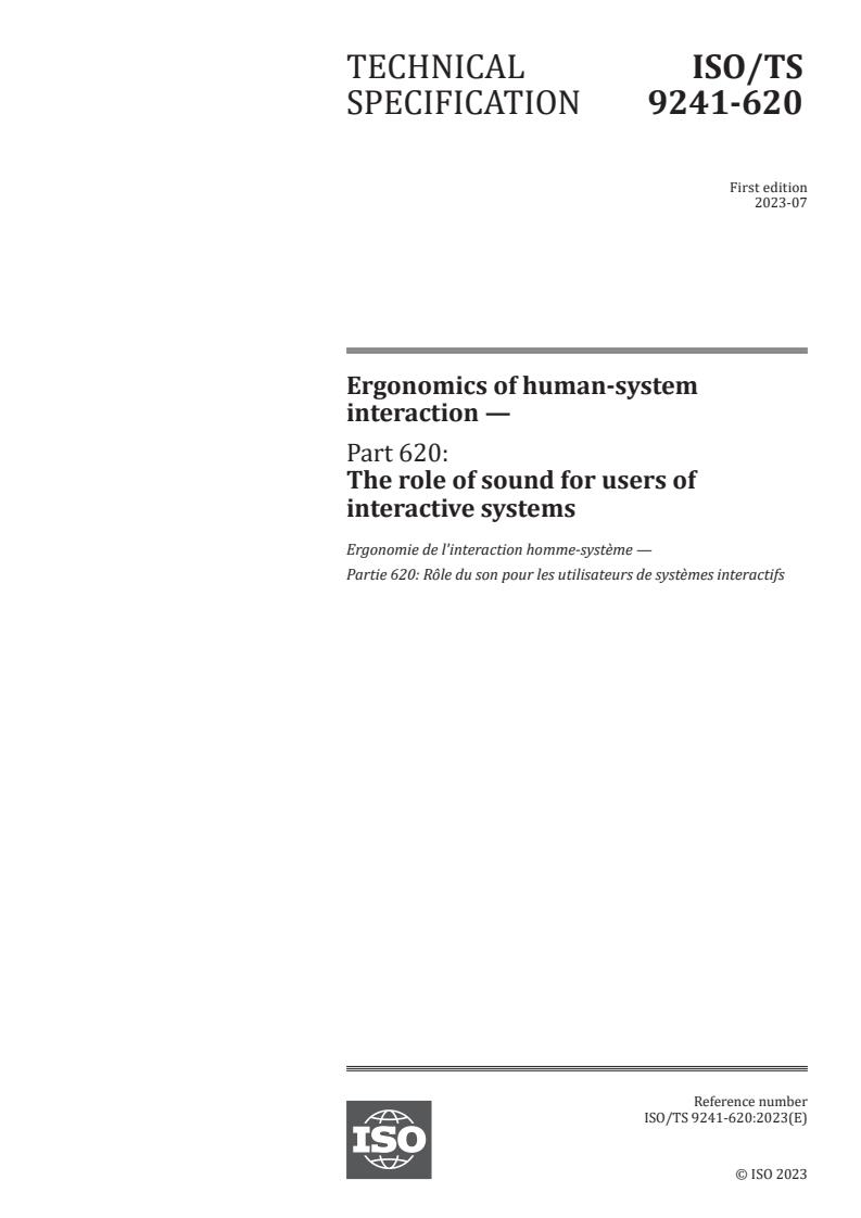 ISO/TS 9241-620:2023 - Ergonomics of human-system interaction — Part 620: The role of sound for users of interactive systems
Released:18. 07. 2023