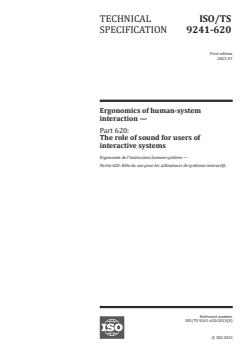 ISO/TS 9241-620:2023 - Ergonomics of human-system interaction — Part 620: The role of sound for users of interactive systems
Released:18. 07. 2023 - Page 1 preview
