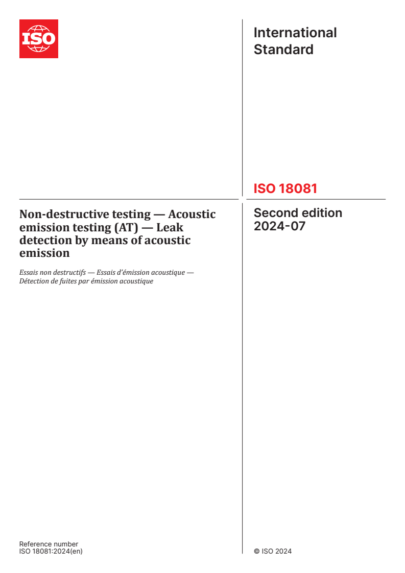 ISO 18081:2024 - Non-destructive testing — Acoustic emission testing (AT) — Leak detection by means of acoustic emission
Released:1. 07. 2024