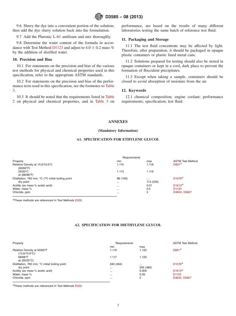 ASTM D3585-08(2013) - Standard Specification for  ASTM Reference Fluid for Coolant Tests