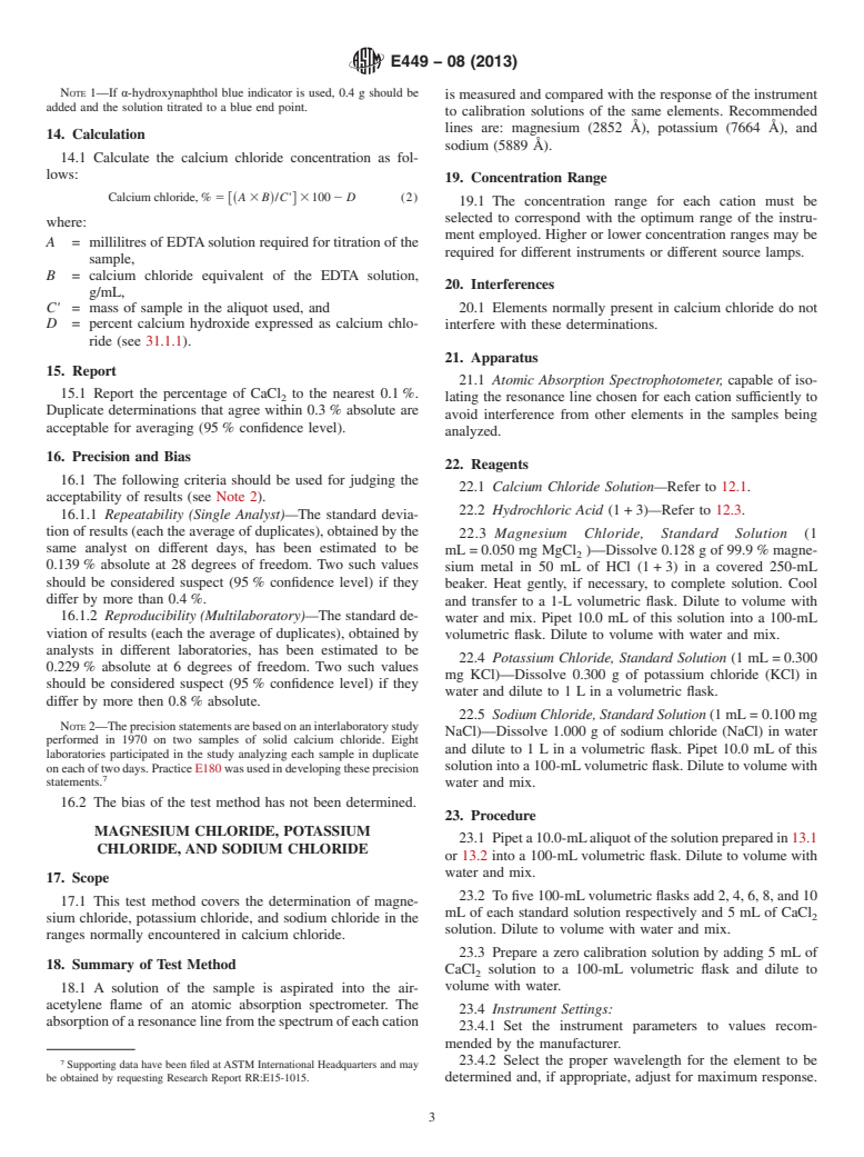 ASTM E449-08(2013) - Standard Test Methods for  Analysis of Calcium Chloride