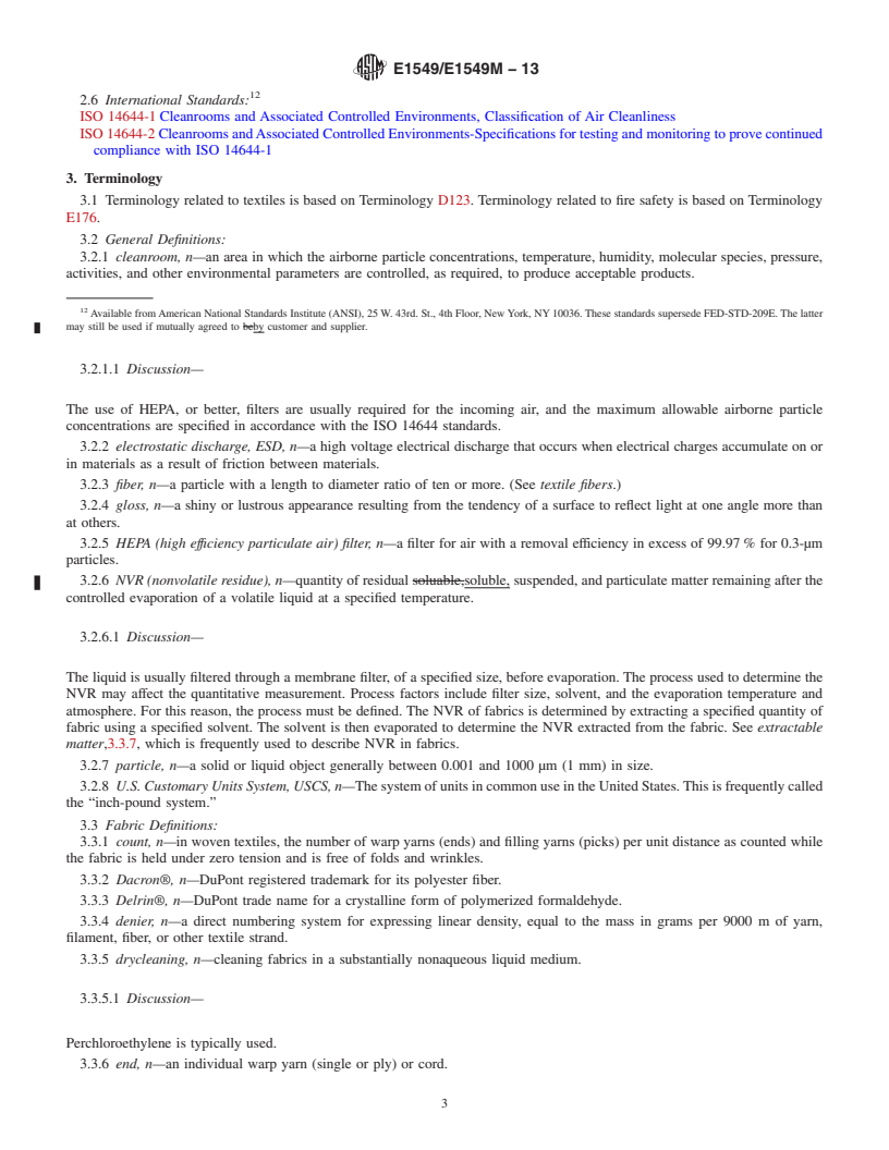 REDLINE ASTM E1549/E1549M-13 - Standard Specification for ESD Controlled Garments Required in Cleanrooms and Controlled Environments for Spacecraft for Non-Hazardous and Hazardous Operations