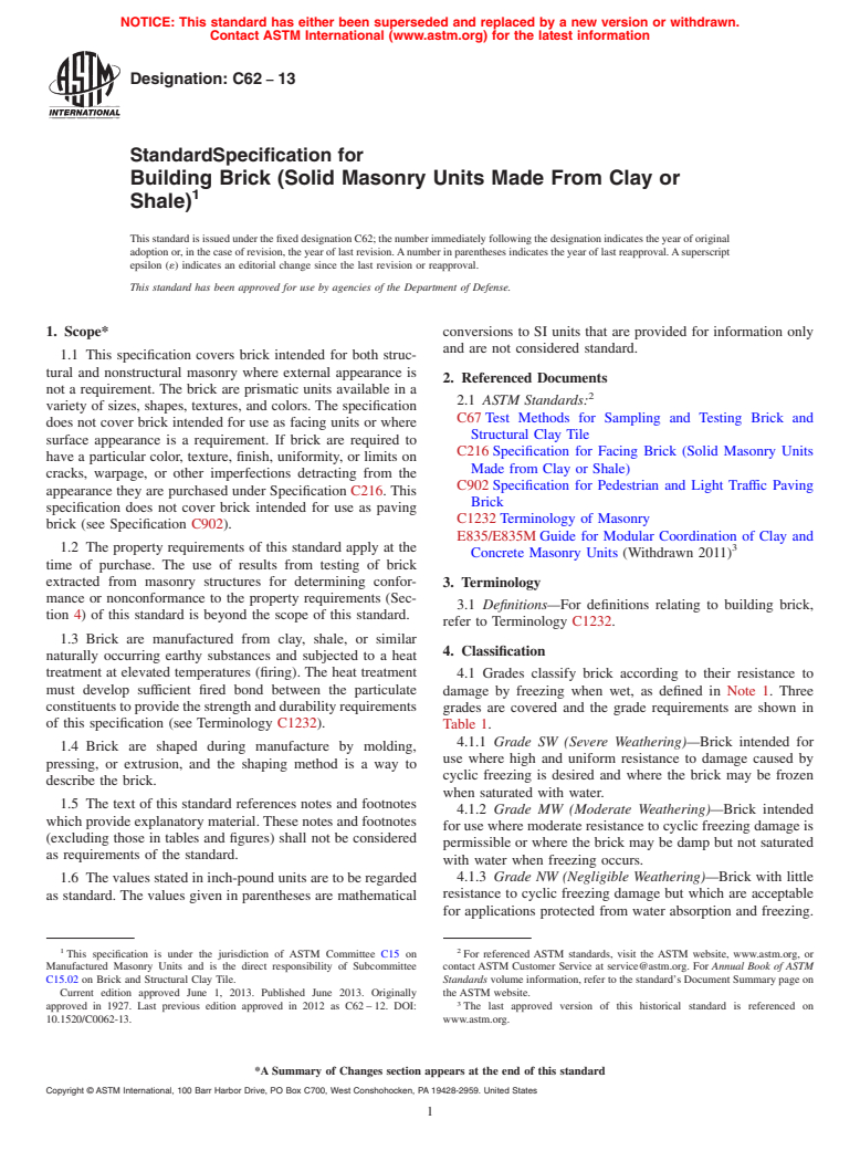 ASTM C62-13 - Standard Specification for  Building Brick (Solid Masonry Units Made From Clay or Shale)