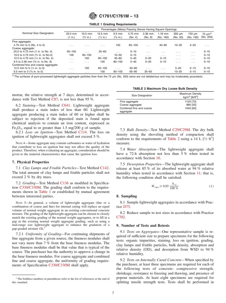 ASTM C1761/C1761M-13 - Standard Specification for  Lightweight Aggregate for Internal Curing of Concrete