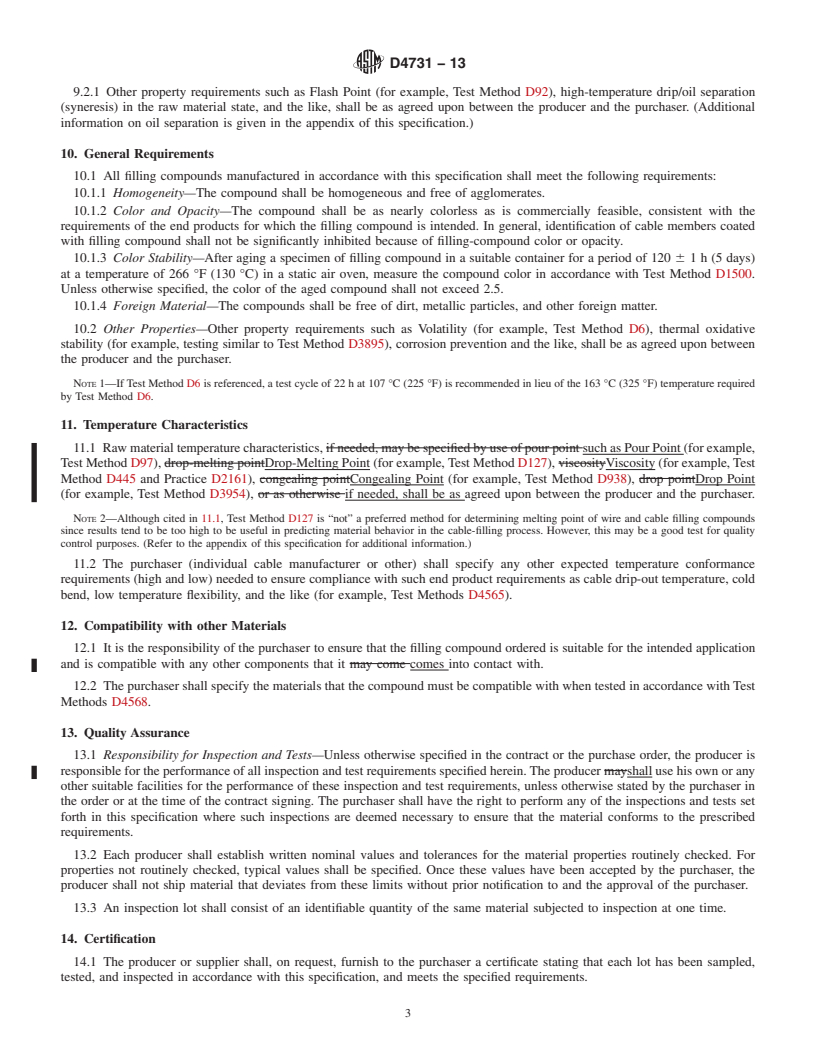 REDLINE ASTM D4731-13 - Standard Specification for  Hot-Application Filling Compounds for Telecommunications Wire   and Cable