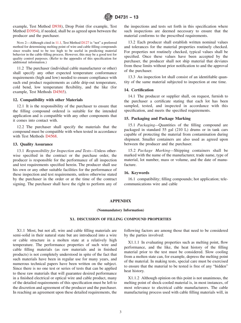 ASTM D4731-13 - Standard Specification for  Hot-Application Filling Compounds for Telecommunications Wire   and Cable