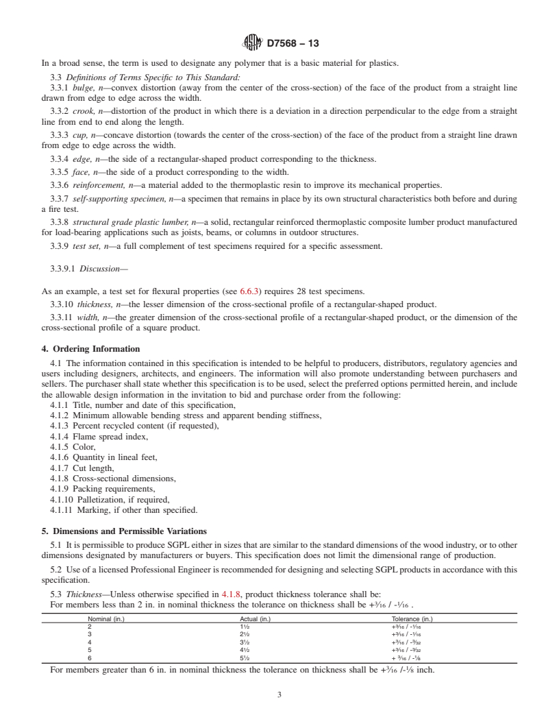 REDLINE ASTM D7568-13 - Standard Specification for  Polyethylene-Based Structural-Grade Plastic Lumber for Outdoor  Applications