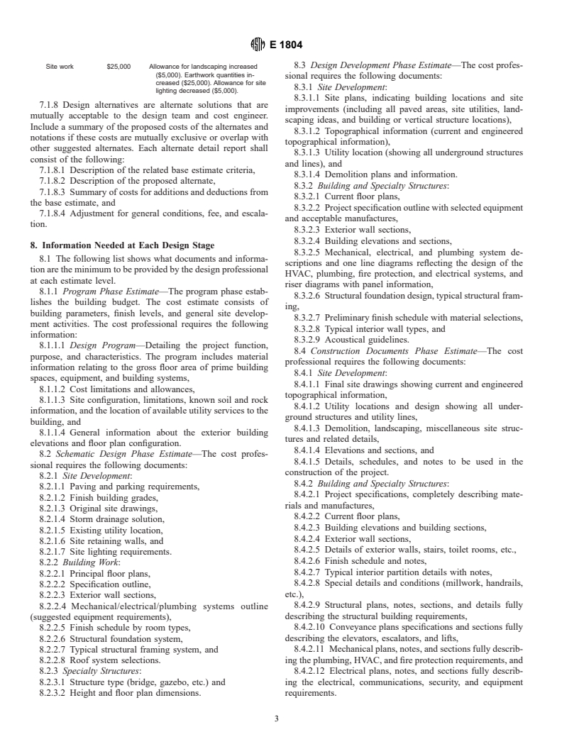 ASTM E1804-96 - Standard Practice for Performing and Reporting Cost Analysis During the Design Phase of a Project