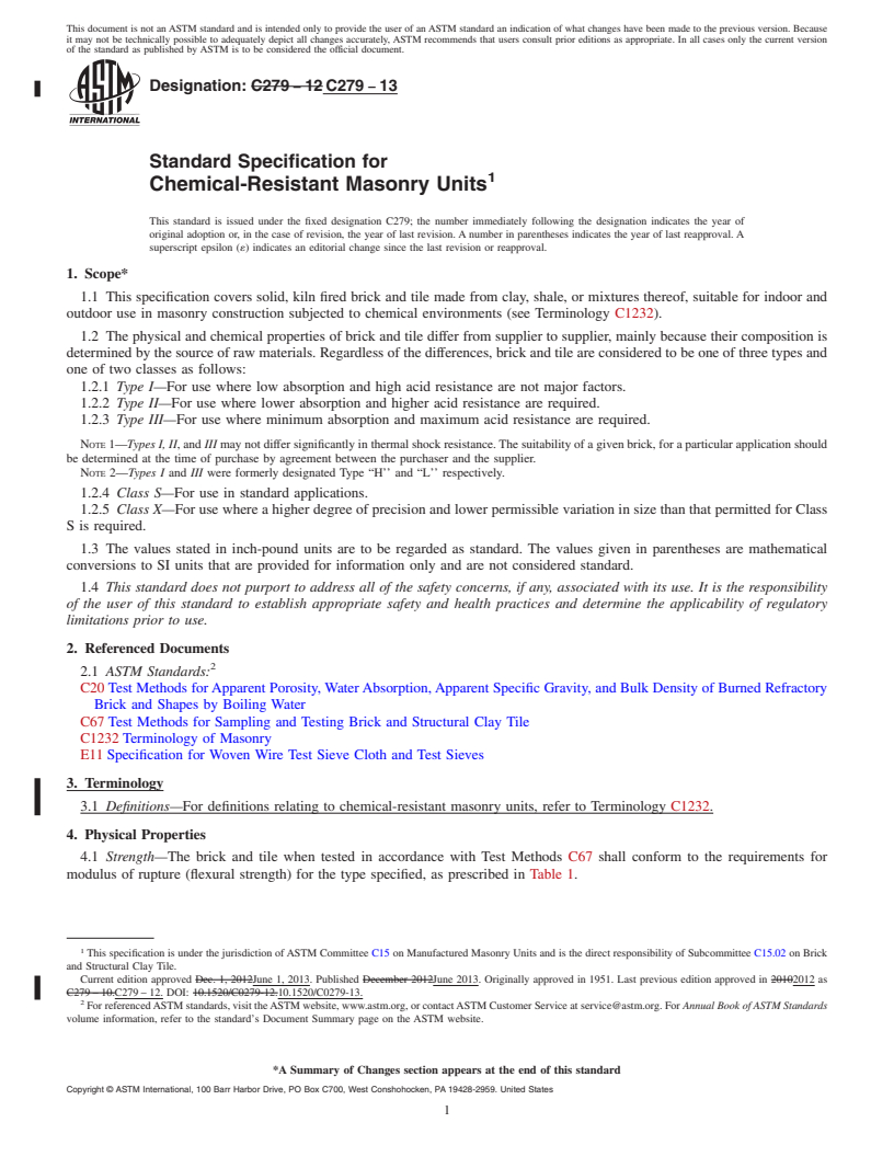 REDLINE ASTM C279-13 - Standard Specification for  Chemical-Resistant Masonry Units