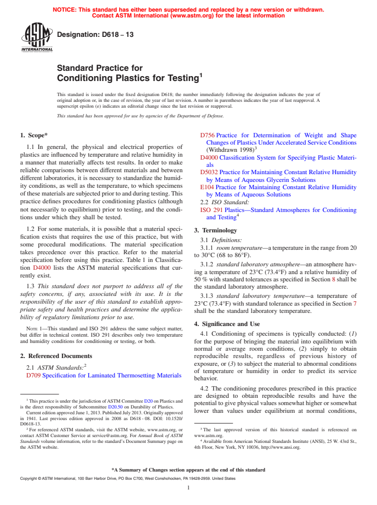 ASTM D618-13 - Standard Practice for  Conditioning Plastics for Testing