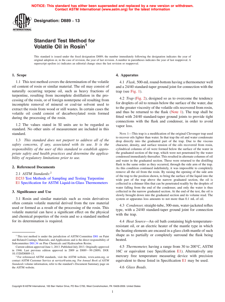 ASTM D889-13 - Standard Test Method for Volatile Oil in Rosin