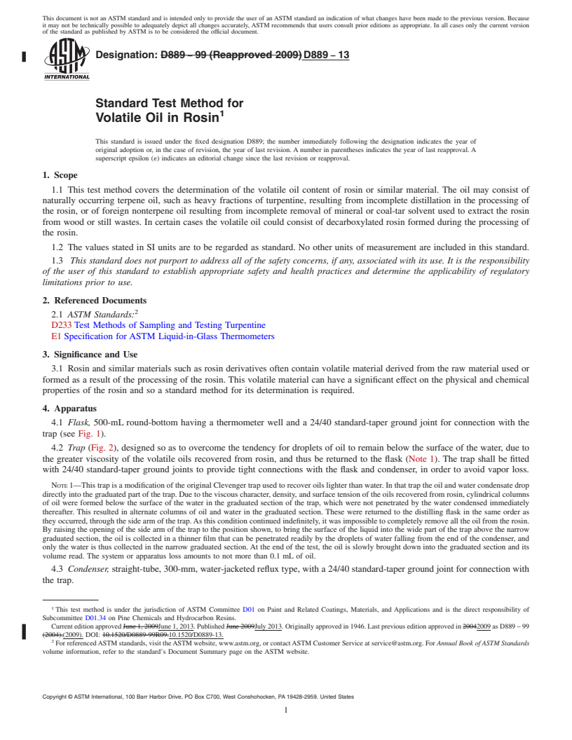 REDLINE ASTM D889-13 - Standard Test Method for Volatile Oil in Rosin