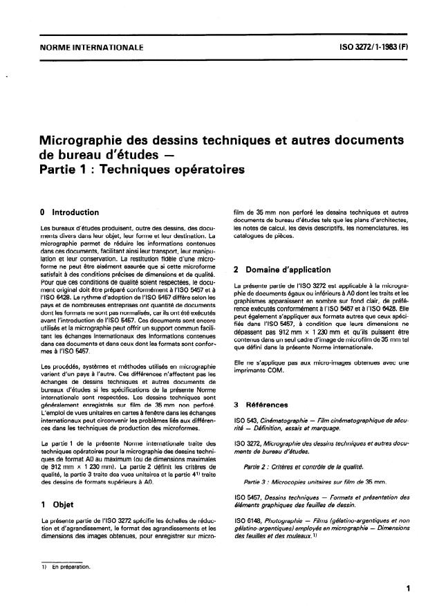ISO 3272-1:1983 - Micrographie des dessins techniques et autres documents de bureau d'études