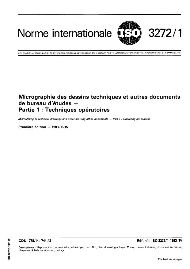 ISO 3272-1:1983 - Micrographie des dessins techniques et autres documents de bureau d'études