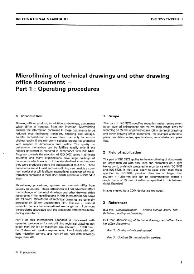 ISO 3272-1:1983 - Microfilming of technical drawings and other drawing office documents