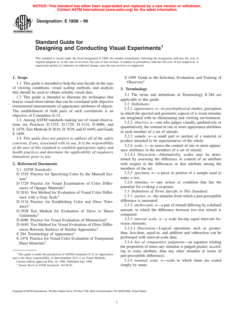 ASTM E1808-96 - Standard Guide for Designing and Conducting Visual Experiments