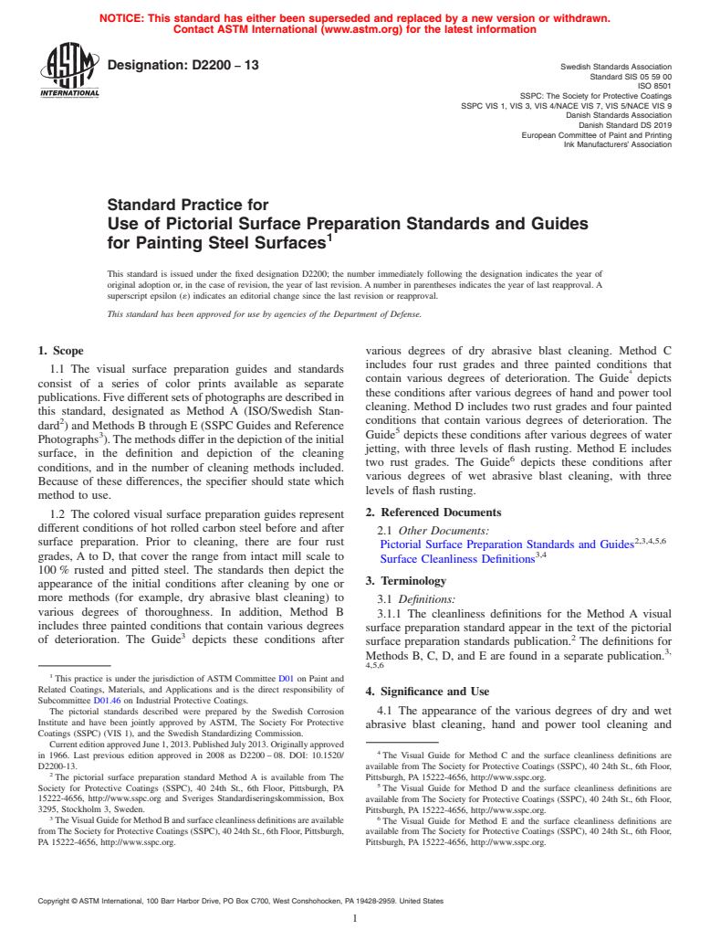 ASTM D2200-13 - Standard Practice for Use of Pictorial Surface Preparation Standards and Guides for  Painting   Steel Surfaces