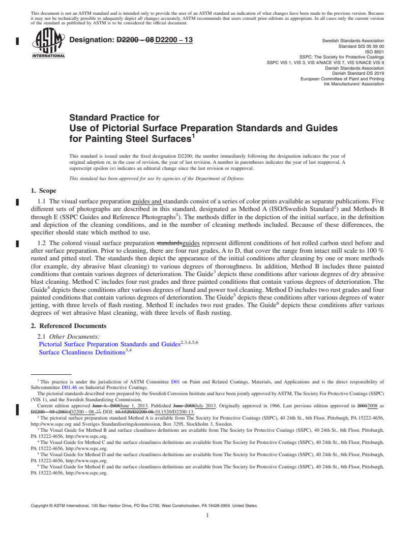 REDLINE ASTM D2200-13 - Standard Practice for Use of Pictorial Surface Preparation Standards and Guides for  Painting   Steel Surfaces