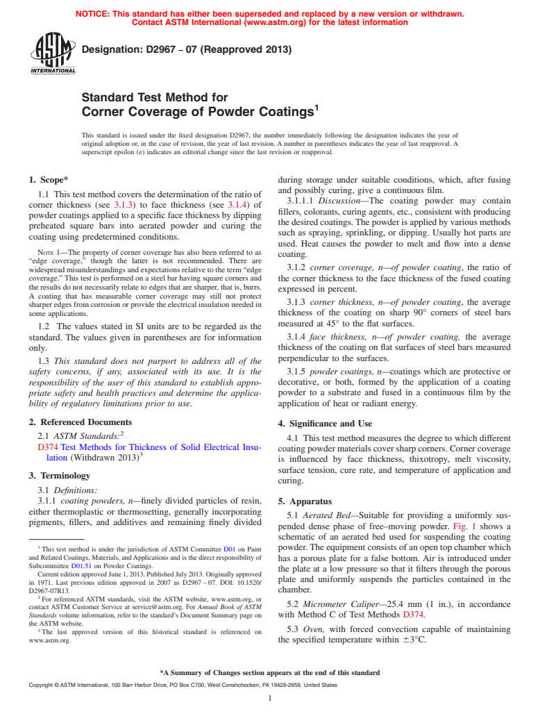 ASTM D2967-07(2013) - Standard Test Method for Corner Coverage of Powder Coatings