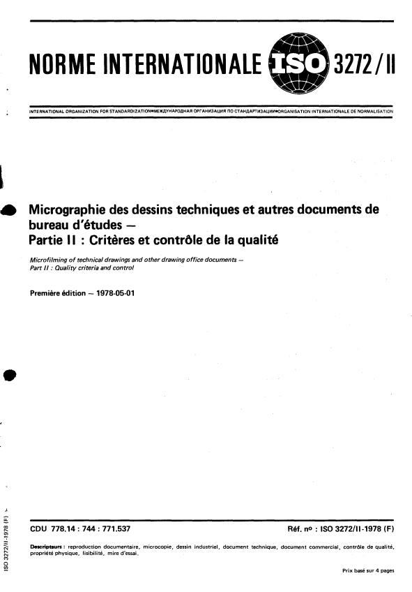 ISO 3272-2:1978 - Micrographie des dessins techniques et autres documents de bureau d'études