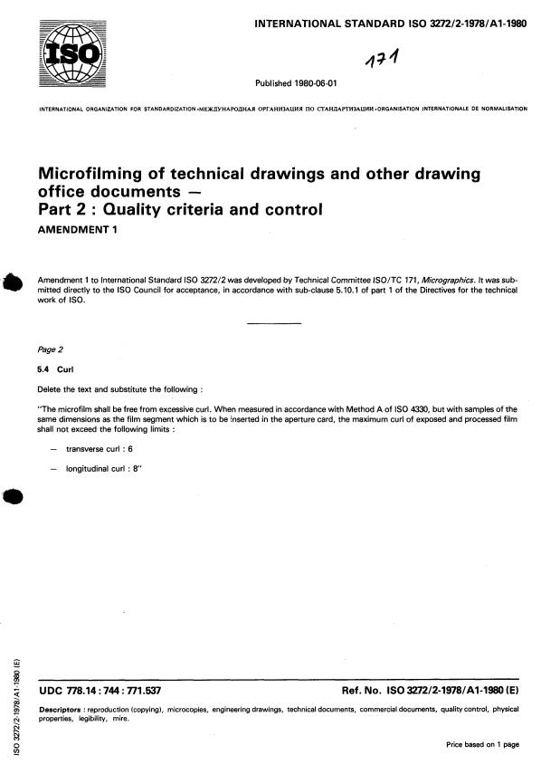 ISO 3272-2:1978 - Microfilming of technical drawings and other drawing office documents