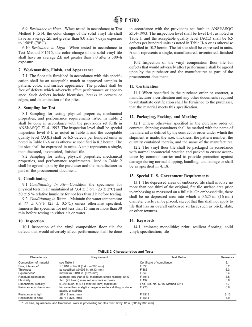 ASTM F1700-99 - Standard Specification for Solid Vinyl Floor Tile