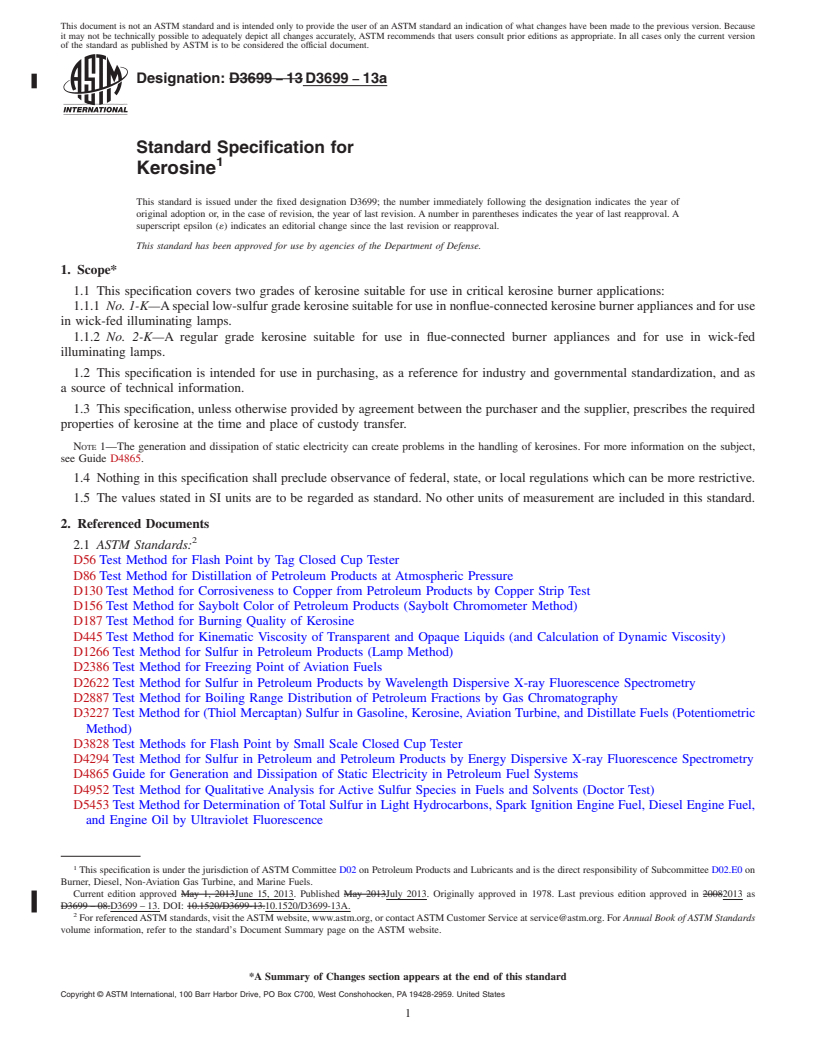 REDLINE ASTM D3699-13a - Standard Specification for  Kerosine