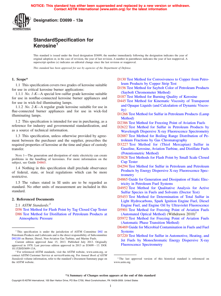 ASTM D3699-13a - Standard Specification for  Kerosine