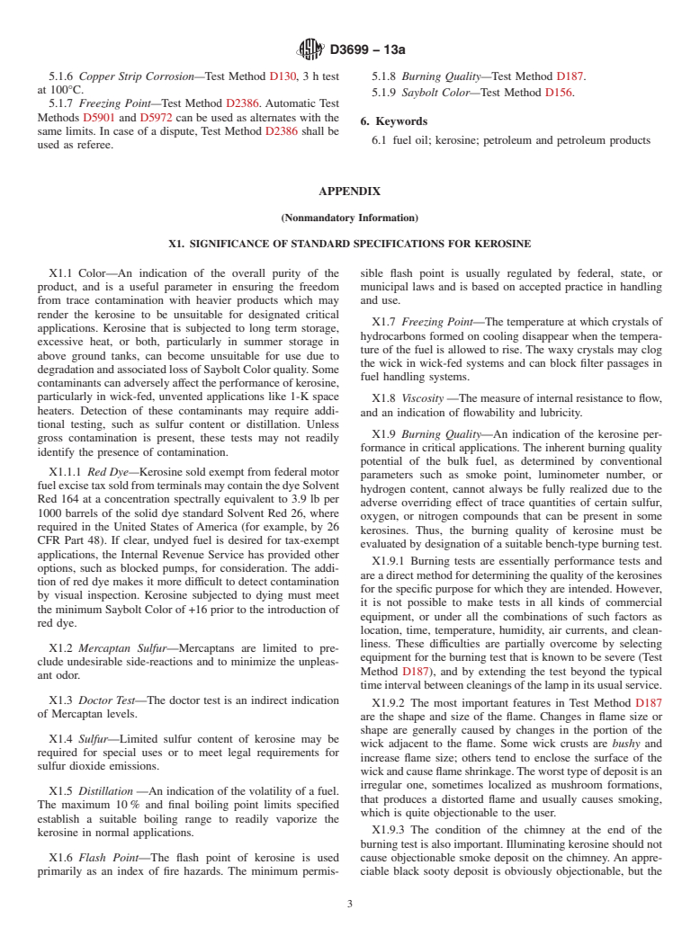 ASTM D3699-13a - Standard Specification for  Kerosine