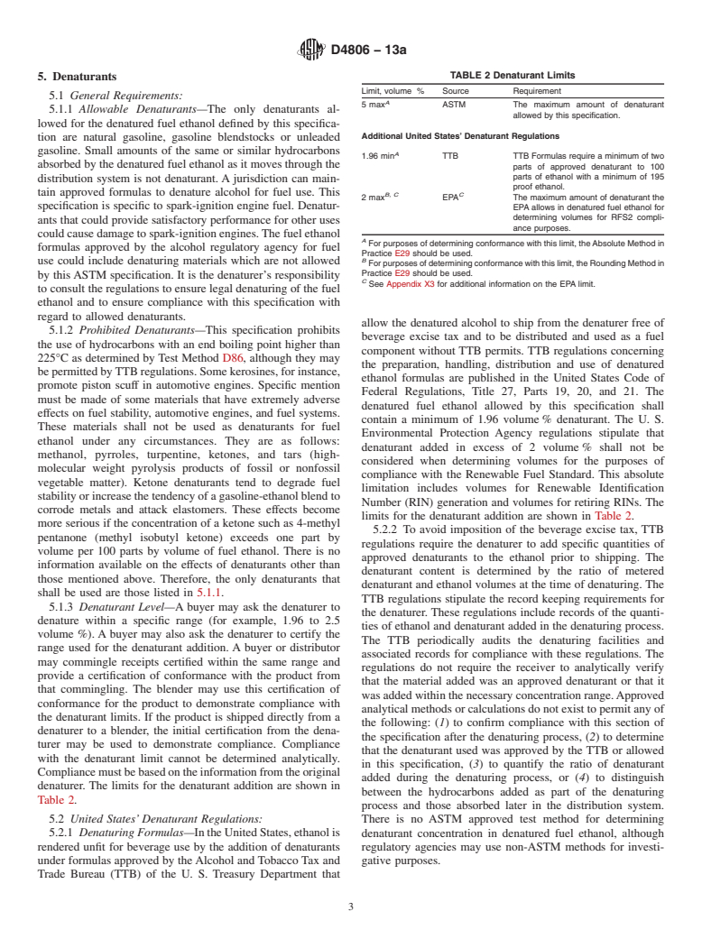 ASTM D4806-13a - Standard Specification for Denatured Fuel Ethanol for Blending with Gasolines for Use  as Automotive Spark-Ignition Engine Fuel