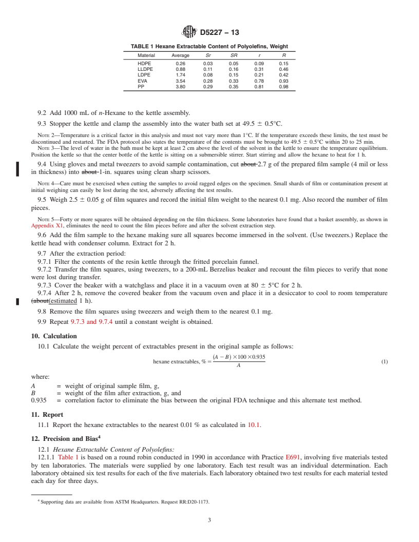 REDLINE ASTM D5227-13 - Standard Test Method for  Measurement of Hexane Extractable Content of Polyolefins