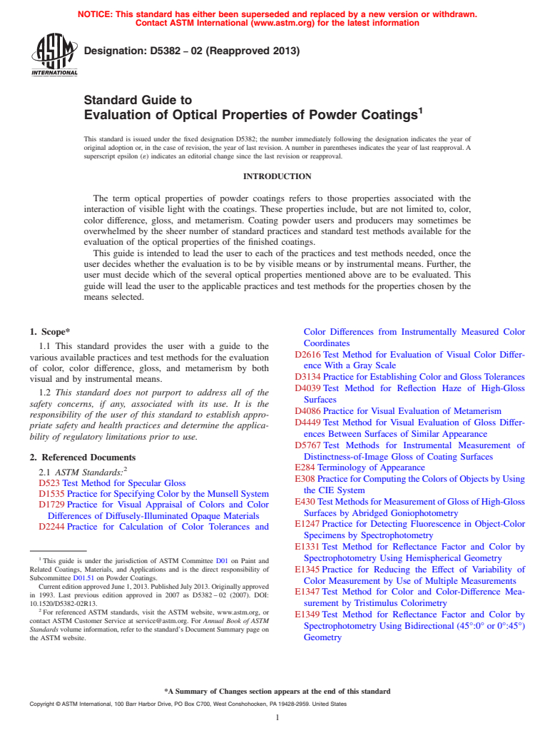 ASTM D5382-02(2013) - Standard Guide to Evaluation of Optical Properties of Powder Coatings