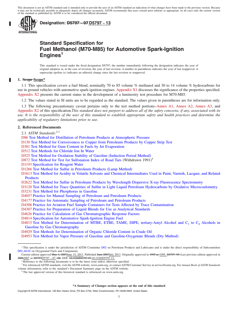 REDLINE ASTM D5797-13 - Standard Specification for  Fuel Methanol (M70-M85) for Automotive Spark-Ignition Engines