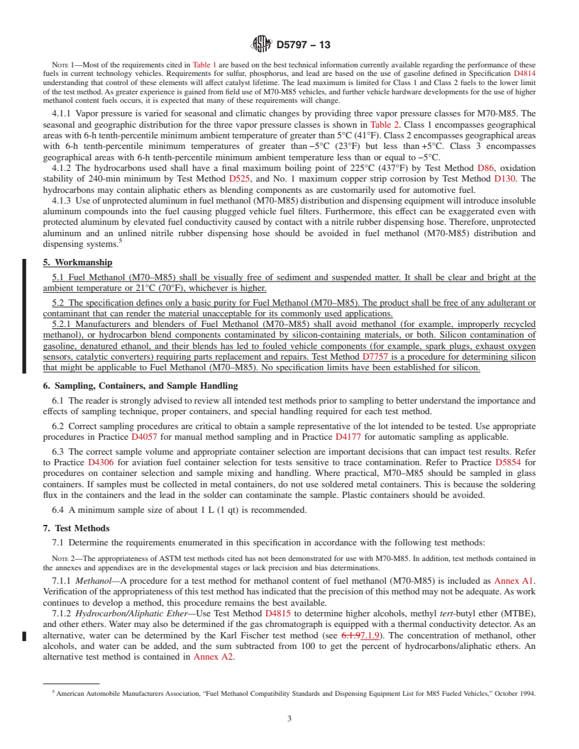 REDLINE ASTM D5797-13 - Standard Specification for  Fuel Methanol (M70-M85) for Automotive Spark-Ignition Engines