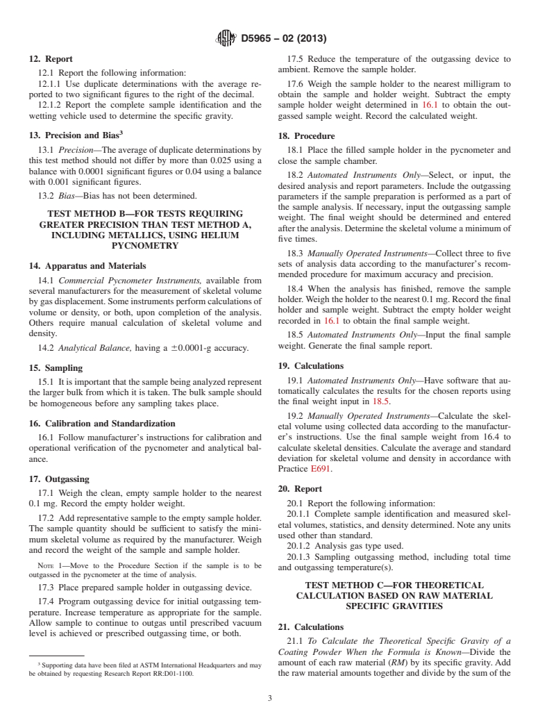 ASTM D5965-02(2013) - Standard Test Methods for Specific Gravity of Coating Powders