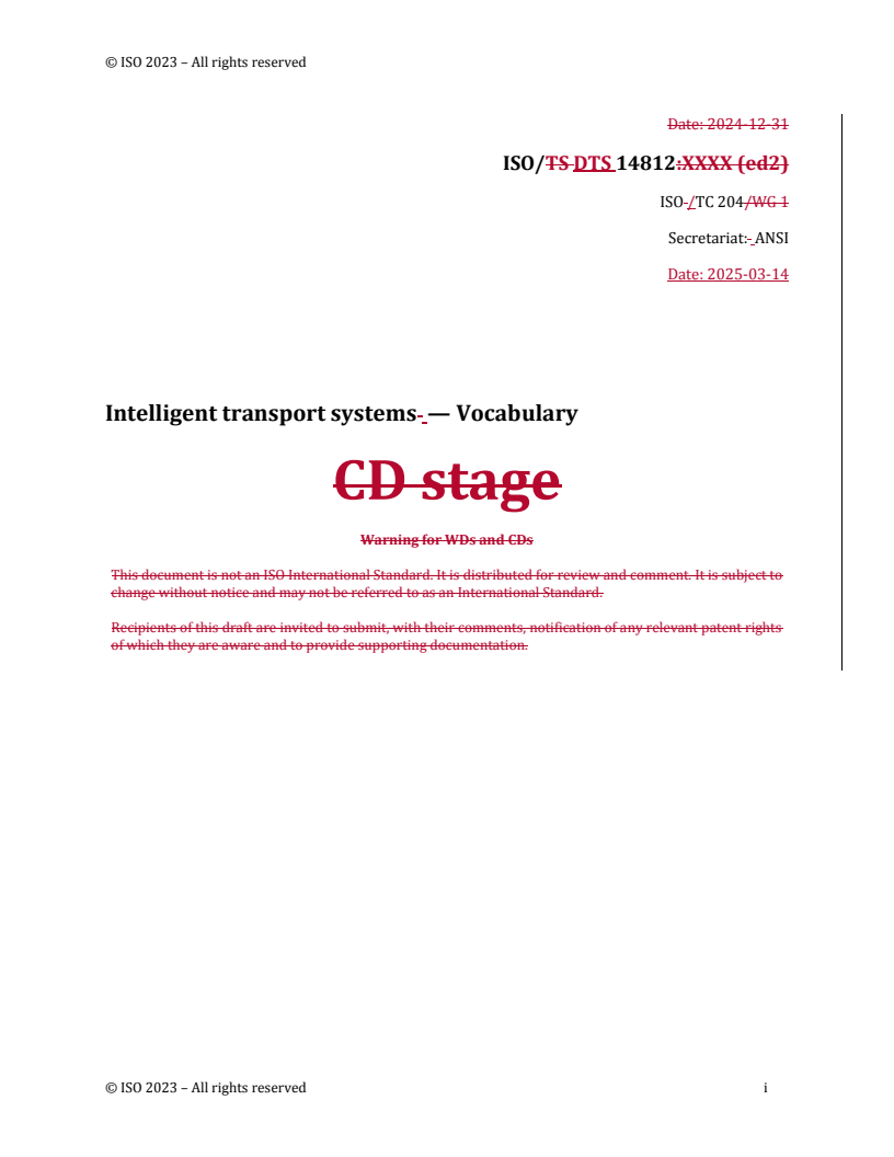 REDLINE ISO/DTS 14812 - Intelligent transport systems — Vocabulary
Released:14. 03. 2025