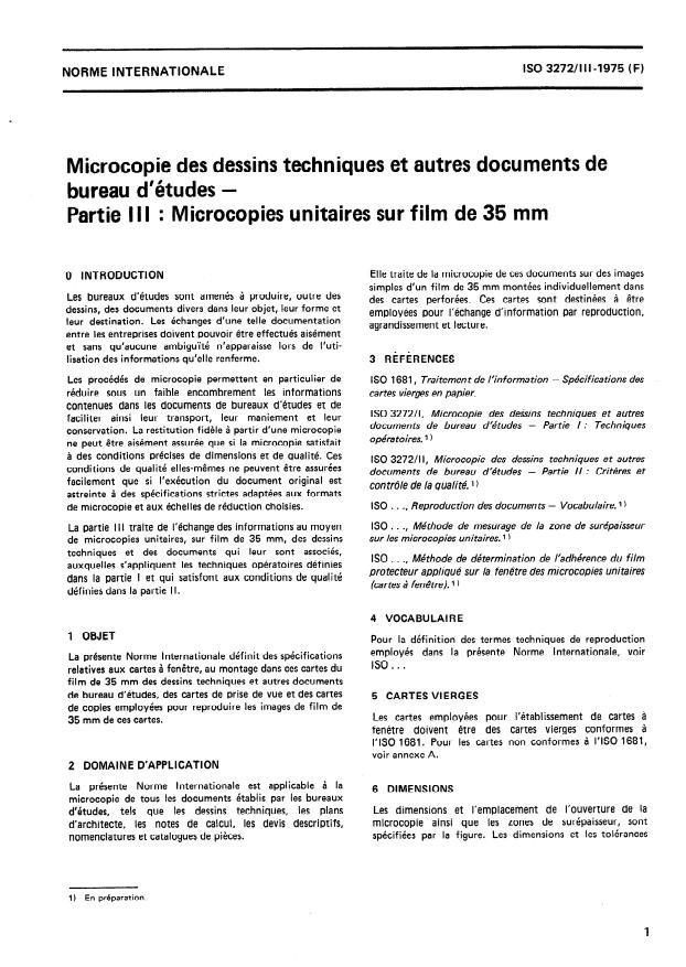 ISO 3272-3:1975 - Microcopie des dessins techniques et autres documents de bureau d'études