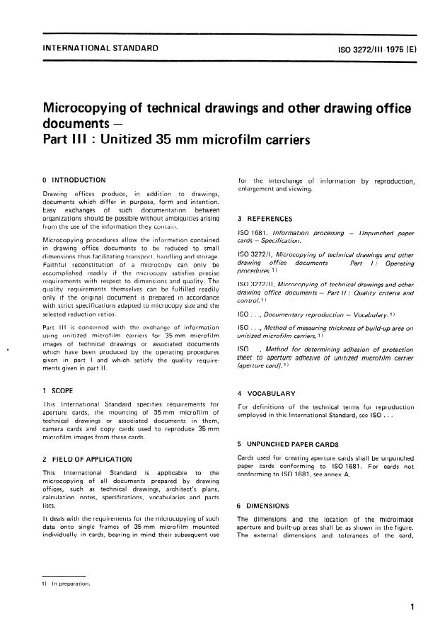 ISO 3272-3:1975 - Microcopying of technical drawings and other drawing office documents