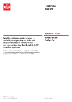 ISO/TR 17783:2024 - Intelligent transport systems — Mobility integration — Role and functional model for mobility services using low Earth orbit (LEO) satellite systems
Released:19. 04. 2024 - Page 1 preview