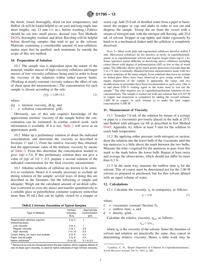 ASTM D1795-13 - Standard Test Method for Intrinsic Viscosity of Cellulose