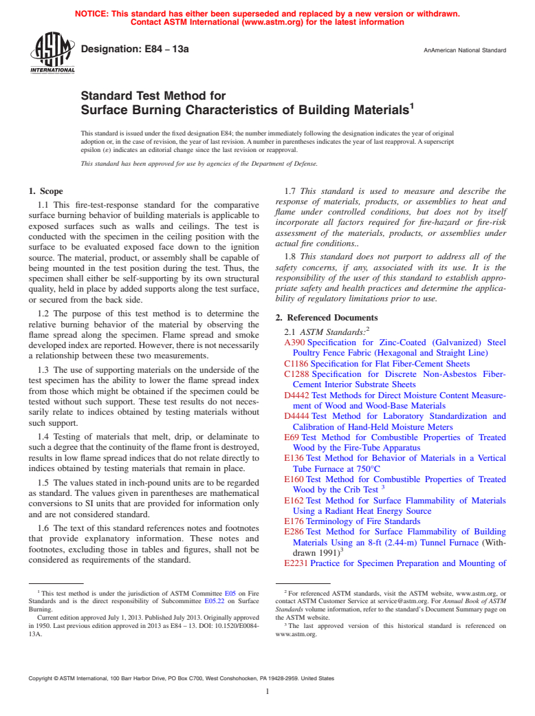 ASTM E84-13a - Standard Test Method for  Surface Burning Characteristics of Building Materials